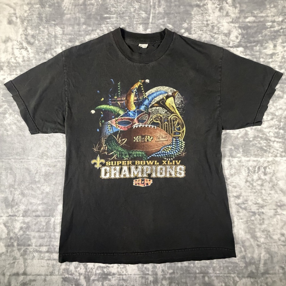 New Orleans Saints Shirt Men's Large Black Super Bowl Champ Faded Streetwear